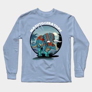 Nasutoceratops Dinosaur Design With Background Long Sleeve T-Shirt